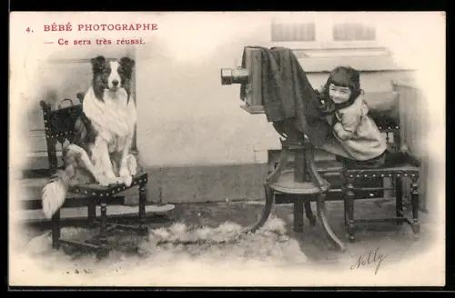 AK Junger Fotograf macht ein Porträt seines Hundes, Fotoapparat