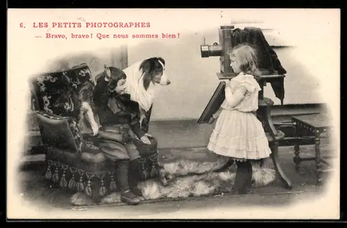 AK Kinder mit Collie vor einem Fotoapparat