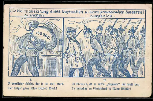 Künstler-AK Berlin, Der Hauptmann von Köpenick und ein bayrischer Soldat