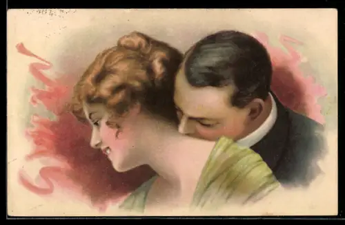 AK Mann küsst den Nacken der jungen Dame, Art Deco