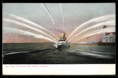 AK New York City, NY, Fire boat New Yorker in action, Feuerwehr
