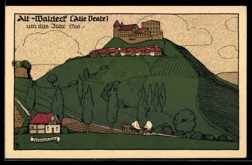Steindruck-AK Alt-Waldeck, Alte Veste um das Jahr 1700