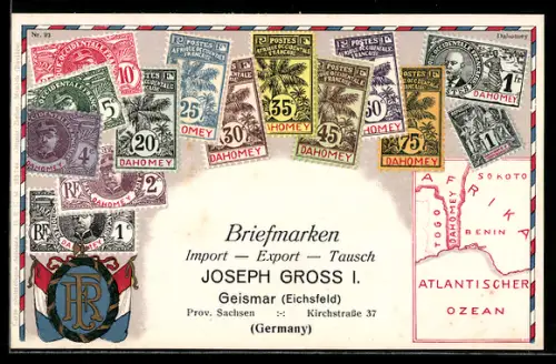 AK Briefmarken aus Dahomey mit Wappen, Briefmarken Import, Export & Tausch Joseph Gross