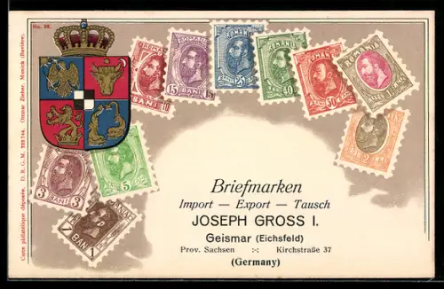 Lithographie Briefmarken Rumänien, Wappen, Briefmarken Import, Export & Tausch Joseph Gross