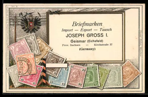 Präge-AK Briefmarken Österreich, Wappen, Briefmarken Import, Export & Tausch Joseph Gross