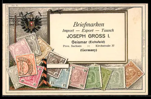 Präge-AK Briefmarken Österreich, Wappen mit Adler, Briefmarken Import, Export & Tausch Joseph Gross