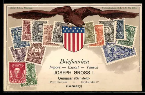 AK Amerikanische Briefmarken, Wappen, Adler