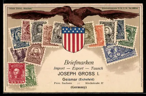 AK Amerikanische Briefmarken, Wappen, Adler