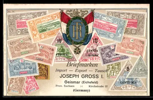 AK Briefmarken und Wappen, Protectorat deja Cote des Somalis, Flagge, Import-Export Joseph Gross I.