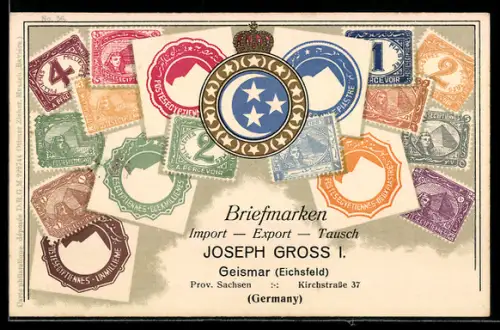 AK Briefmarken und Wappen Ägyptens, Krone