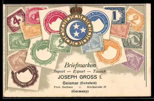 Künstler-AK Egypte, Briefmarken und Wappen