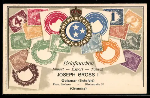 AK Briefmarken und Wappen Ägyptens, Krone