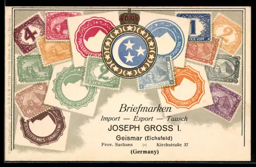 AK Briefmarken und Wappen Ägyptens, Krone