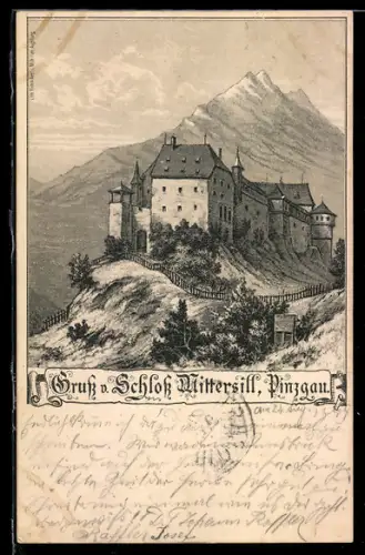 Künstler-AK Mittersill /Pinzgau, Schloss Mittersill mit Bergpanorama