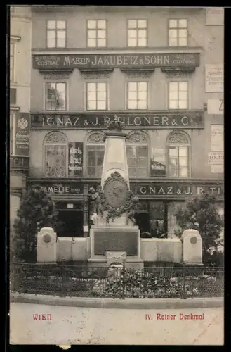 AK Wien, Rainer-Denkmal, Schneiderei von Martin Jakubetz und Sohn