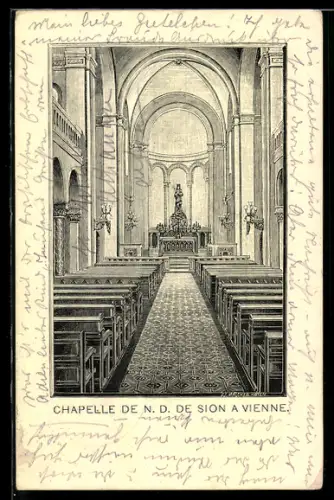 Künstler-AK Wien, Kapelle Notre-Dame de Sion, Burggasse 37