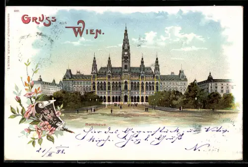 Lithographie Wien, Ansicht vom Rathaus