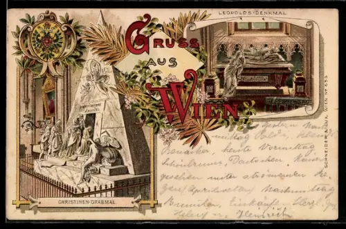 Lithographie Wien, Christinen-Grabmal in der Augustinerkirche, Leopolds-Denkmal