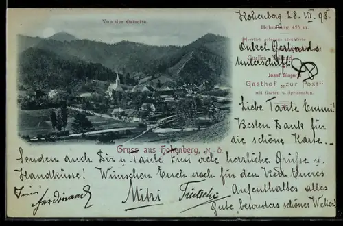 Mondschein-AK Hohenberg /N.-Ö., Panorama der Ortschaft von Osten gesehen mit der Kirche