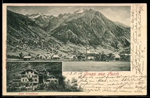 AK Fusch, Hotel Imbachhorn, Panorama mit Kirche und Gebirgsblick