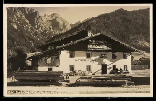 AK Neder /Stubai, Gasthaus Zegger, Bergpanorama