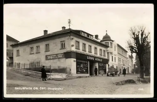 AK Gallspach /Ob. Öst., Hauptplatz mit Geschäft Georg Herold