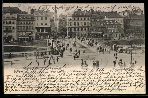 AK Wien, Ferdinandsbrücke, Blick auf Brücke und Passanten