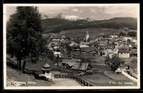 AK Tamsweg, Panorama mit Kirche und umliegenden Bergen