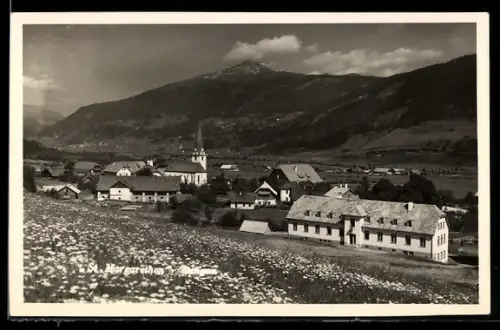 AK St. Margarethen /Lungau, Dorfpanorama mit Kirche