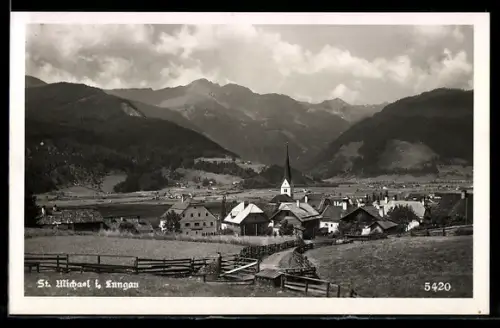 AK St. Michael i. Lungau, Panorama mit Kirche und Gebirge