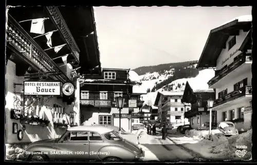 AK Saalbach /Salzburg, Skiparadies, Hotel-Restaurant Bauer