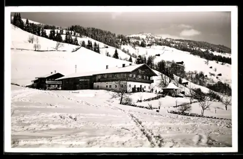 AK Saalbach Hinterglemm, Kollingbauer, Winterlandschaft mit Bergen