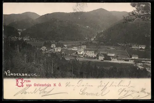 AK Gutenstein /N. Ö., Vorderbruck, Panorama mit Ort und Bergen