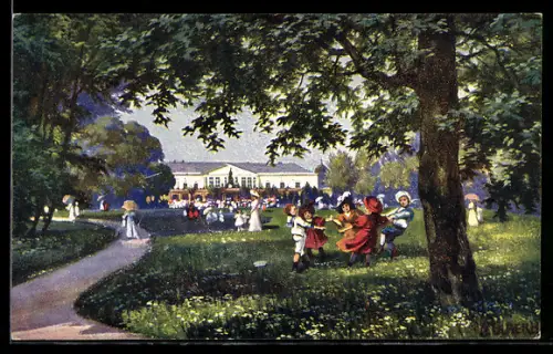 Künstler-AK Wien, Wallner`s Meierei-Tivoli bei Schönbrunn