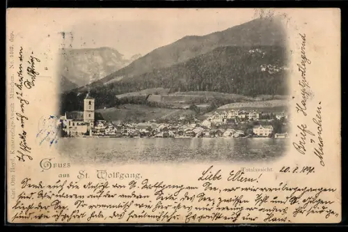 AK St. Wolfgang /Salzkammergut, Totalansicht mit See und Kirche