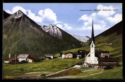 AK Lanersbach /Zillertal, Kirche und Bergpanorama