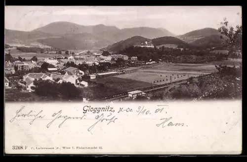 AK Gloggnitz /N.-Öe., Panorama mit Ort und Schloss