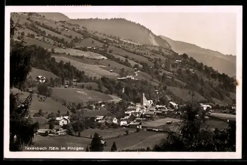 AK Taxenbach im Pinzgau, Panorama mit Kirche und Berglandschaft