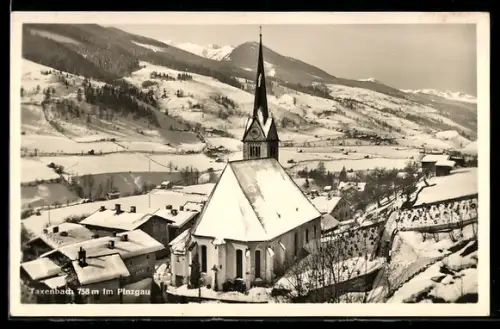 AK Taxenbach im Pinzgau, Kirche mit Ort und Bergpanorama