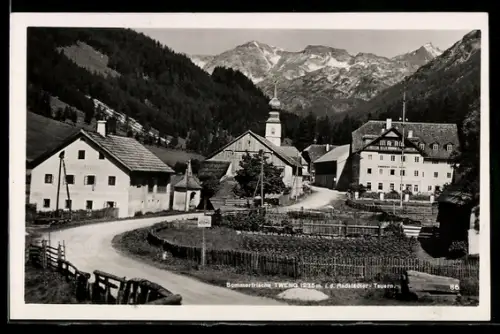 AK Tweng i. d. Radstädter Tauern, Dorf mit Kirche und Bergpanorama