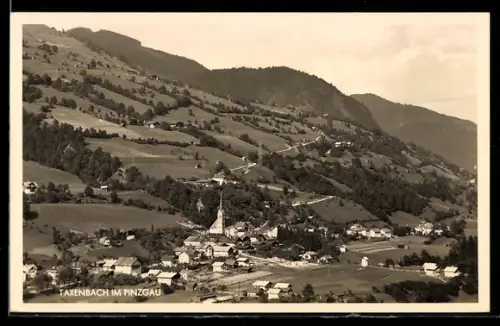 AK Taxenbach im Pinzgau, Dorfpanorama mit markanter Kirche und Gehöften