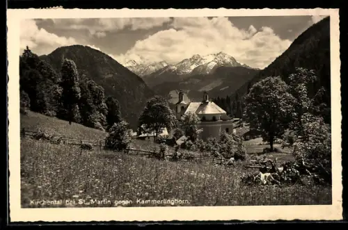 AK St. Martin bei Lofer, Kirchental bei St. Martin, Kirche und Tal gegen Kammerlinghorn