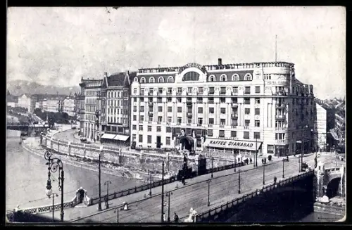 AK Wien, Dianabad, Am Flussufer mit Brücke und Kaffeehaus