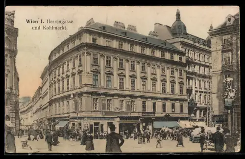 AK Wien, Herrengasse und Kohlmarkt, Strassenansicht mit Geschäften und Passanten