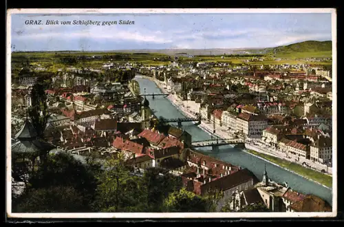 AK Graz, Blick vom Schlossberg gegen Süden