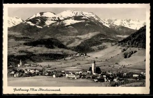 AK Gröbming /Obersteiermark, Panorama mit Kirche und See