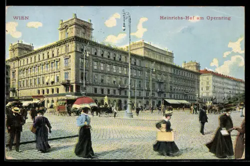 AK Wien, Heinrichs-Hof am Opernring, Strassenansicht mit Passanten