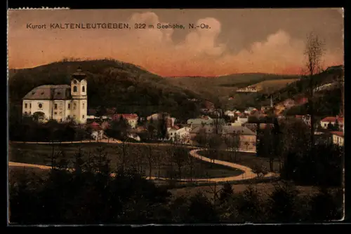 AK Kaltenleutgeben /N.-Oe., Mit Kirche und Talpanorama