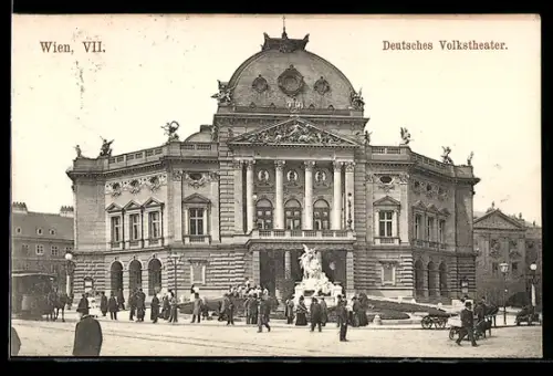 AK Wien, Deutsches Volkstheater, Fassade mit Brunnen