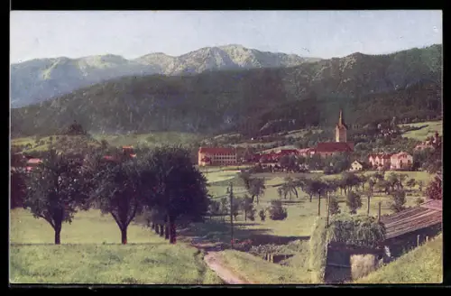 AK Windischgarsten, Dorf mit Kirche und Bergpanorama